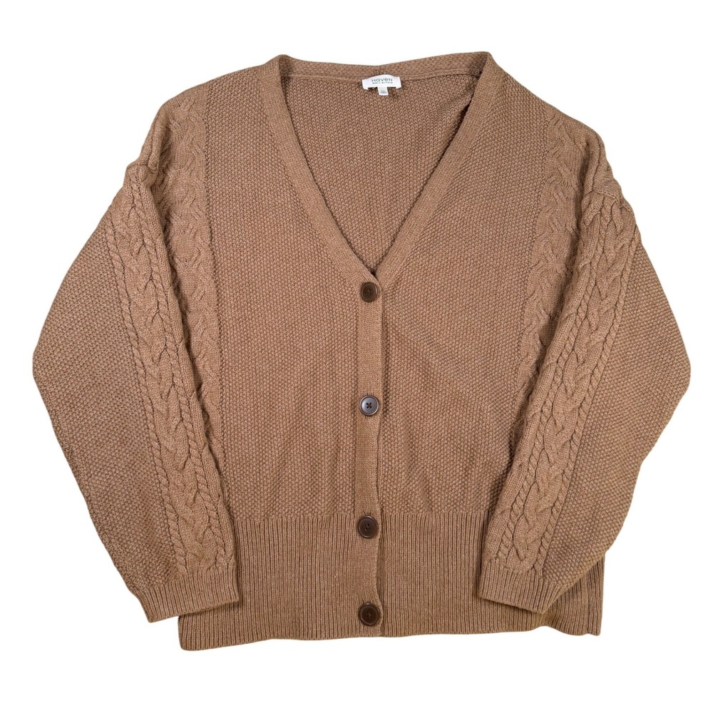 Haven Well Within XXL Brown Cable Knit Cardigan Sweater Cotton Wool Blend XXL